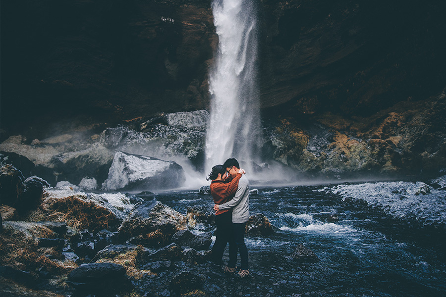 Iceland Waterfall Casual Couple Photoshoot