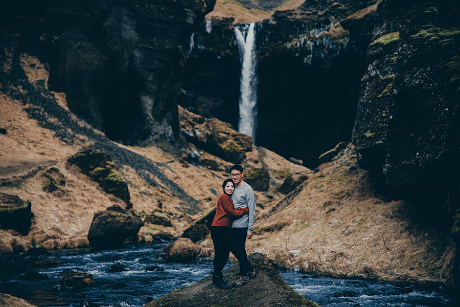 Iceland Waterfall Casual Couple Photoshoot